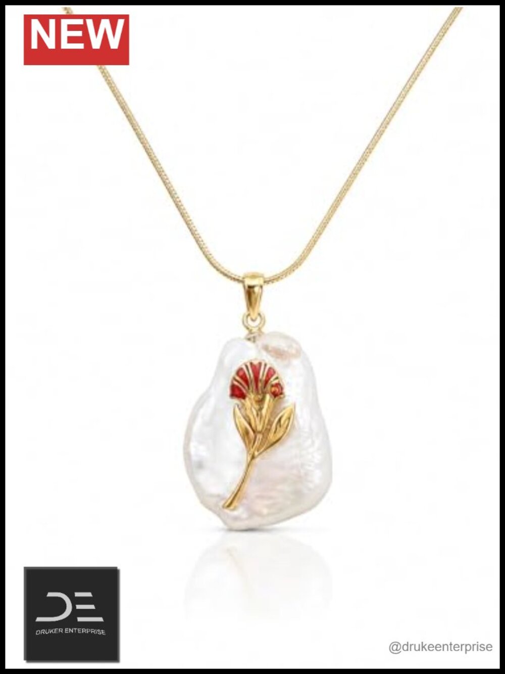24K Gold Plated Freshwater Baroque Pearl Necklace for Women, Pendant